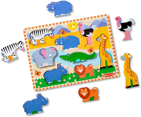 (8 2+ Melissa & Doug Safari Wooden Chunky Puzzle pcs), Educational Screen Free Activity for Toddler, Preschoolers