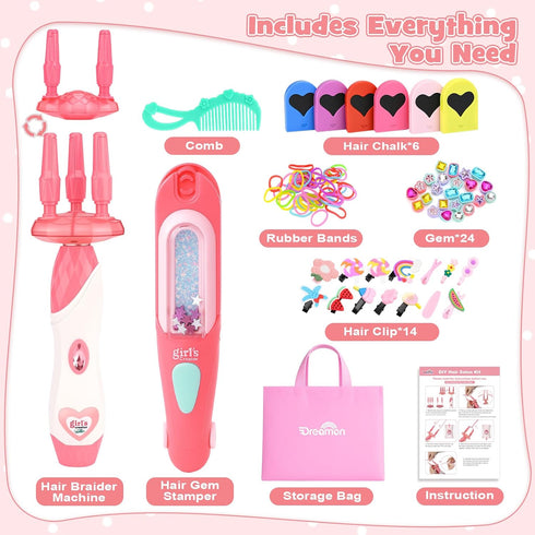 51 Dreamon Pcs Hair Styling Tools - Hair Gem Stamper Kit and Automatic Hair Braider - Bling Hair Jewels for Girl
