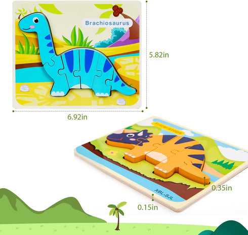 TOY Life Wooden Puzzles for Toddlers Ages 2-4, 7 Piece Dinosaur Puzzle, Educational Toys for Ages 1-3