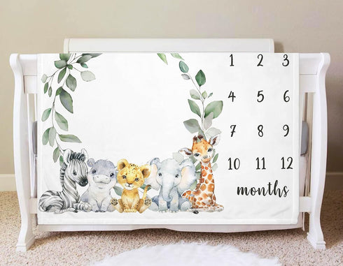 Safari Milestone Blanket, Jungle Wild Animals Baby Growth Chart, 50"x40" for New Moms