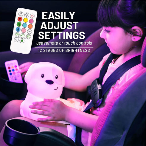 Lumipets Remote Control Silicone Night Light for Kids, Puppy Design with 9 Soft Colors & Sleep Timer