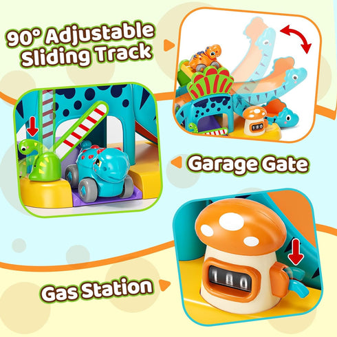 1 4 12-18 Set, 1st 1-3 Lehoo Castle Toys for Year Old Boys, Dinosaur Slide with Mini Push Cars for Baby Months, Infant