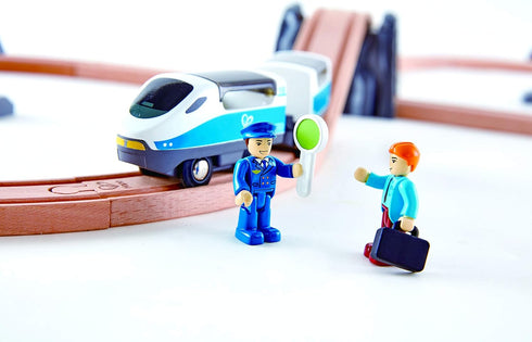 E3729 8 Set, 14.76" 3.15" 9.45" Hape Figure Safety Train Railway L x W x H, Multicolor