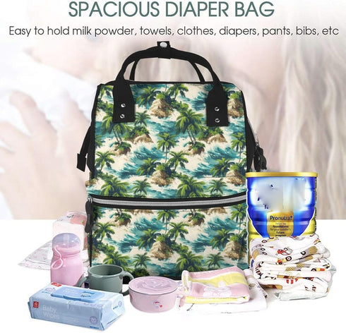 TZTTZT Backpack, Mommy Hawaii Small Island Print Diaper Bag Toddler Baby Girl Boy Diaper Bag for Mom Dad, Bags Travel