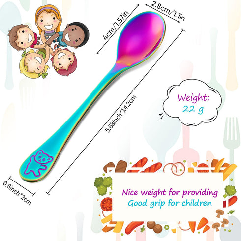 Boao 6 Pieces Kids Rainbow Stainless Steel Spoons, Toddler Cutlery Silverware Utensil, Child Safe Flatware for Home and