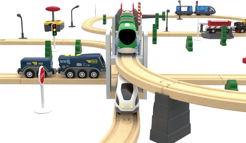 Set 2-Level Z MAYABBO Wooden Train Accessories Wood Railway Bridge for Railroad Tracks, Overpass Compatible for All