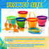 12 Pcs Foldable Pail Bucket with 12 Shovels, 2.5 L Collapsible Sand Buckets for Beach Toys, Colorful