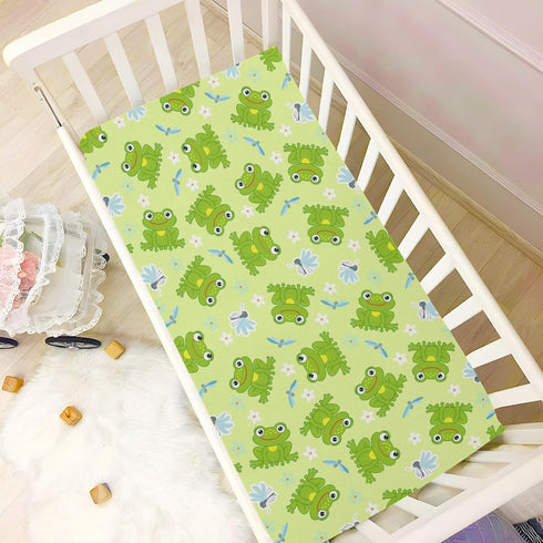 CHUROUSY 28x52 Inch Frogs and Dragonfly Crib Sheets Cute Cartoon Frog Mosquitoes Flower Mattress Cover Funny Animal