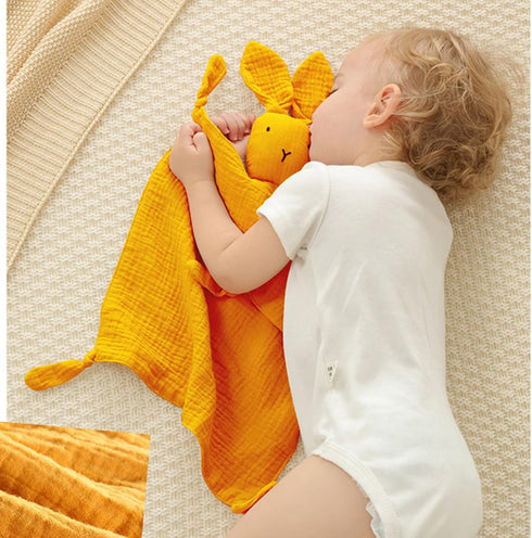 Cream Bunny Organic Cotton Security Blanket for Baby Boys and Girls, Soft Muslin Cotton Loveys