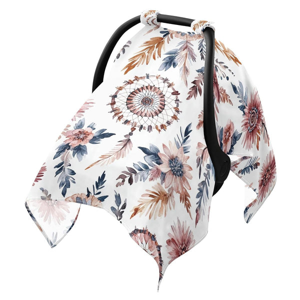 Dalzium Watercolor Ethnic Boho Floral Dreamcatchers Car Seat Cover Baby, Carseat Canopy Cover