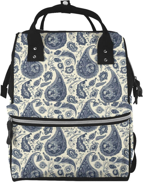 TZTTZT Vintage Blue Paisley Print Diaper Bag Backpack, Toddler Baby Girl Boy Diaper
