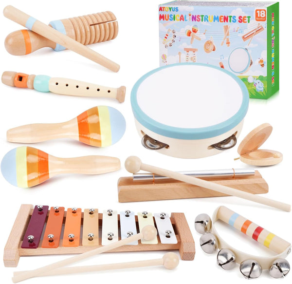 Wooden Toddler Musical Instruments Set, Montessori 18 Month Old Baby Musical Toys,