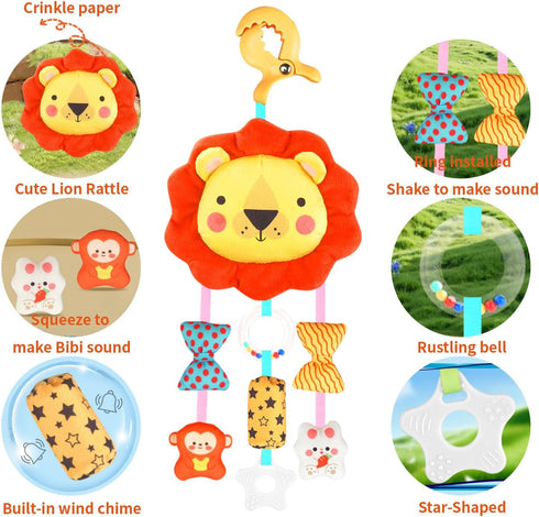 MokukuToys 0 3 6 9 12 Baby Toys for Months, Plush Animal Sensory Hanging Rattle,Newborn Interactive Soft Toys