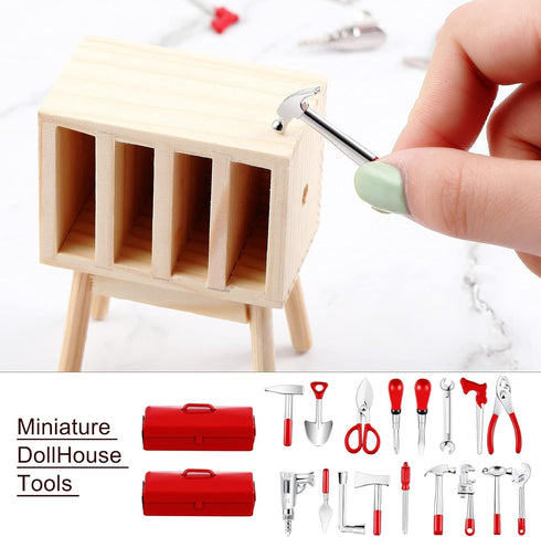Gejoy 17PCS 1:12 Set Miniature Doll House Tools Metal Home Repair Tools Multifunctional Tiny Tool for Party Dollhouse