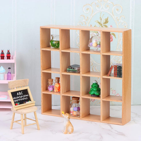 Yiphates 1: 12 16 Dollhouse Miniature Wooden Storage Rack Grid Shelves Doll House Wall Rack Bookshelf Display Dollhouse