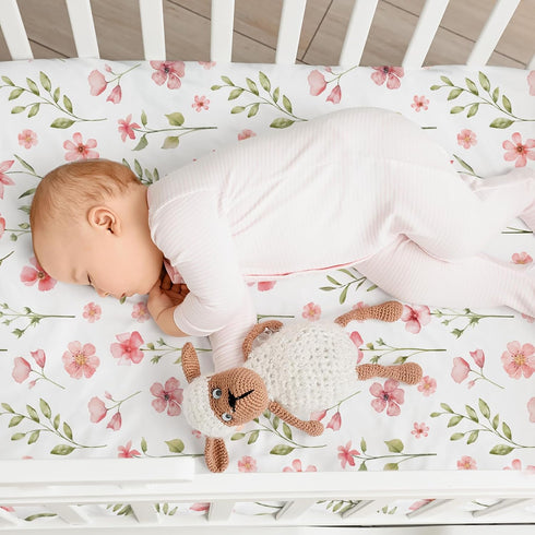 47"x24", 3 Pack Nap Mat Sheet Pink Floral Baby Crib Sheets Fitted Elastic Corners, Preschool Day Care Rest Mat Cover