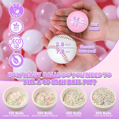 GOGOSO Ball Pit Balls for Toddler, Non-Toxic BPA-Free Plastic Playballs, 100 Balls in Pink, White, Clear