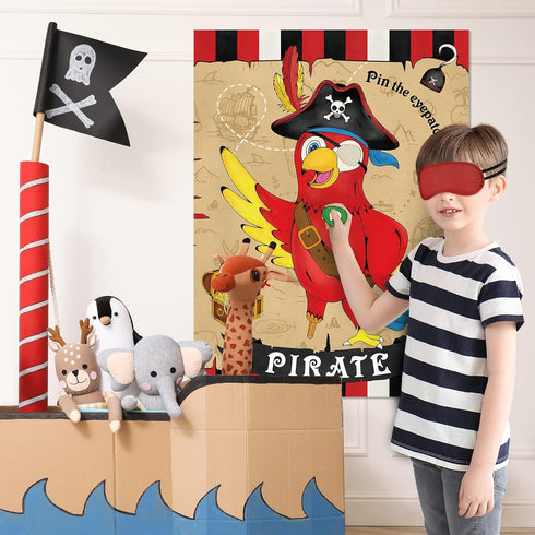 WERNNSAI Pin The Eye Patch on The Pirate - Pirate Party Game with 24 Reusable Stickers & Blindfold
