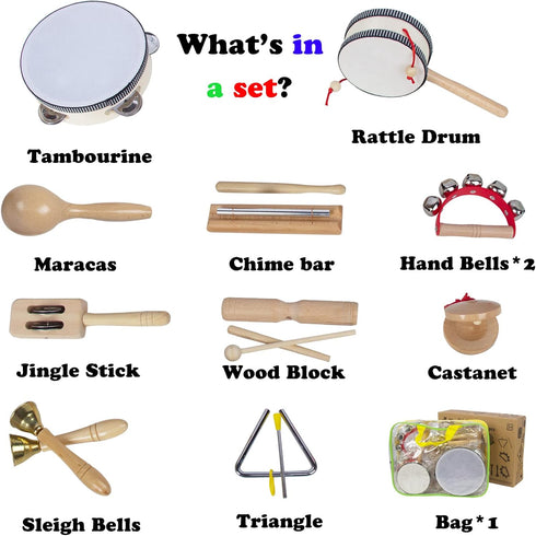 Set 1-3, Set Wooden Musical Instruments for Toddlers Natural Wood Percussion Instruments Xylophone Gift for Girls Boys