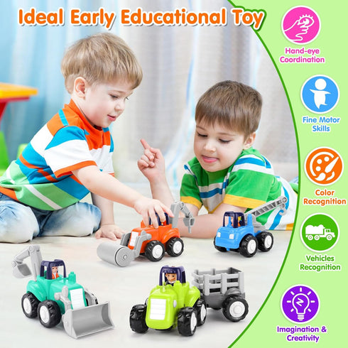 ORWINE 18 4PCS Inertia Trucks Toy Cars, Early Educational Baby Boy Toys Months, Push and Go Cars Gifts for Boys