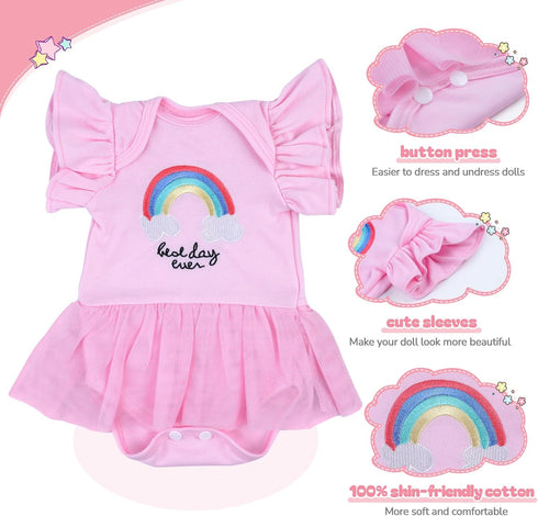 BABESIDE 13 Pcs Reborn Baby Doll Clothes with Bassinet for 17-22 Inch Dolls, Pink Outfit Accessories