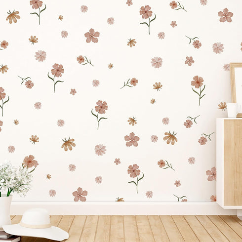 Boho Flower Wall Decals,Watercolor Wildflower Wall Art,Girls Bedroom Removable Flower DecalsNursery Kids Room Decor