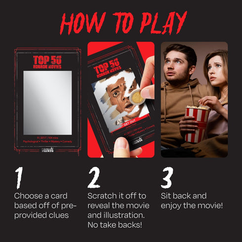 Premium Top 50 Horror Movies Scratch Off Cards - Gifts for Movie Night & Horror Lovers