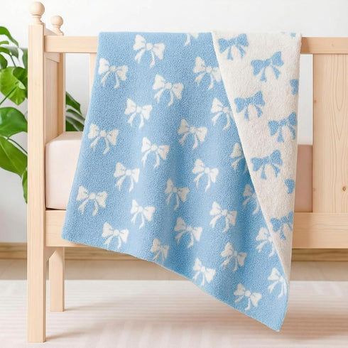 30 40 Inch SmoothNovelty Blue Bow Baby Throw Blanket Cute Dual Side Microfiber Newborn Boy Swaddle Blanket x Coquette