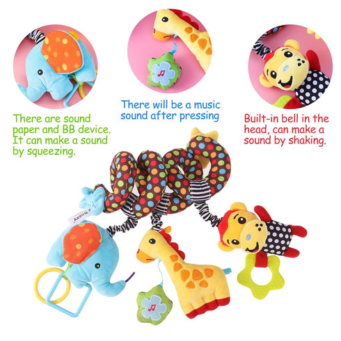 TOYMYTOY Car Seat Stroller Toys - Kid Baby Spiral Bed Stroller Toy Monkey Elephant Educational Plush Hanging Toys