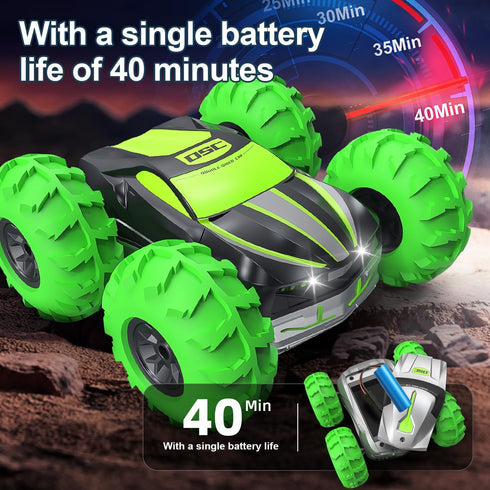 LM-15 4WD 2.4GHz, 360 Remote Control Car, RC Stunt Car with Inflatable Tires, Double-Sided Pattern and LED Flash