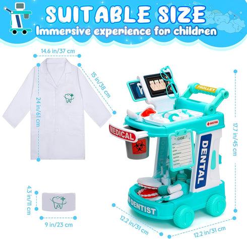 Set 3-5, Dentist Play Toy for Kids, Pretend Play Medical Toy Dentist Cart, Dental Toy with Fake Teeth, Doctor Toy