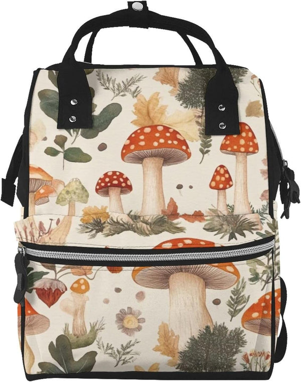 ZSUUGJ Mushroom Nature Wild Forest Printed Diaper Bag Backpack Baby Bag Multi Function