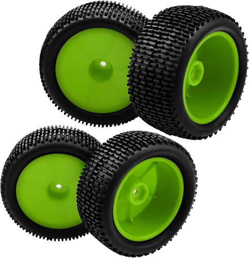 OD 88mm/3.46" Rubber Tire Front Rear Tyre & Plastic Wheel Rims 12mm Hex Hub Compatible with Redcat Tornado Shockwave HPI HSP Kyosho Losi 1/10 Scale Off Road Buggy (Green) by HIRCQOO