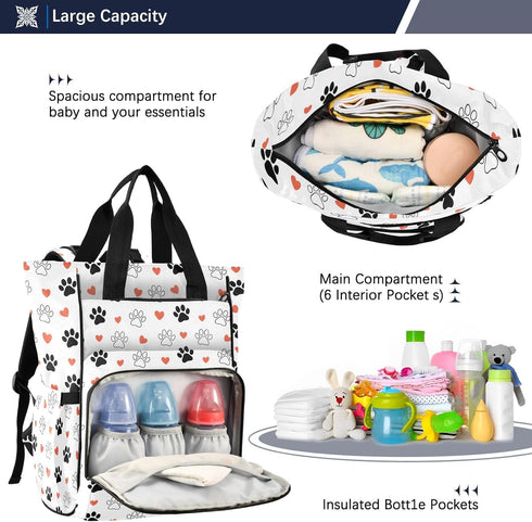 SUABO Backpack Footprints Love Baby Diaper Bag Large Bag Waterproof Travel Diaper Bags for Moms and Dads