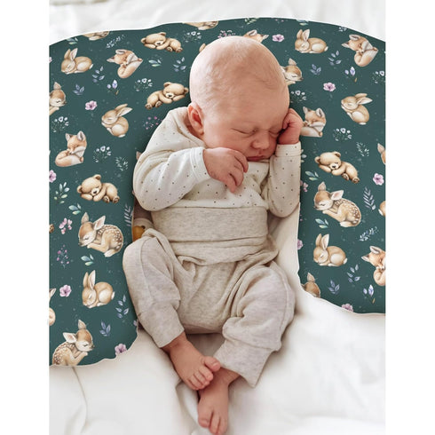 Sleeping Spring Animals Nursing Pillow Covers for Boy Girl Bear Deer Bunny Floral Leaves Nursery Pillow Slipcover
