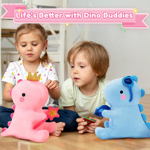 Girlfriend(Pink,12 inch) SQEQE Dinosaur Stuffed Animal, Cute Dinosaur Plush Toys with Fairy Wand, Dino Plushies