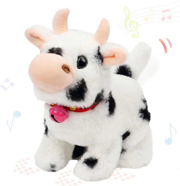 Hopearl Walking Cow Interactive Electronic Pet Plush Toy, Moo Nodding Head and Wagging Tail for Toddlers Birthday