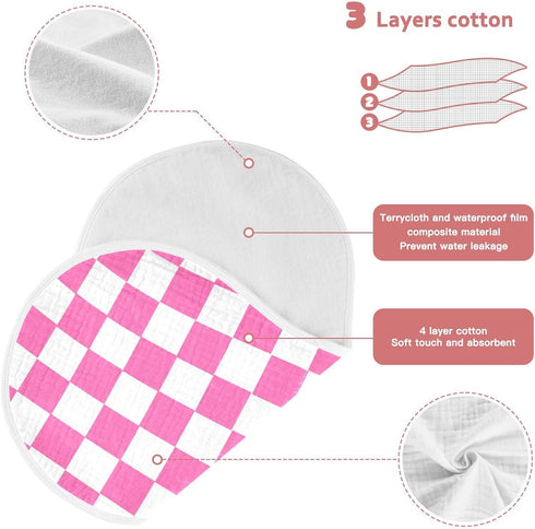J JOYSAY 22''x11'' 4 Set sizex2 Checkered Plaid Hot Pink Baby Burp Cloths for Boys Girls Large Cotton Layer Burp