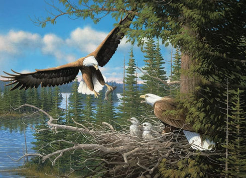 Cobble Hill 1000 Piece Puzzle - Nesting Eagles with Sample Poster Included