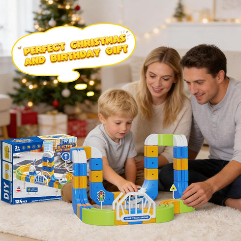 Set 3-8, 124PCS(36Track +1 3D Fortand Electric Train Flexible Racetrack for Kids Train) Train Track Gravity-Defying