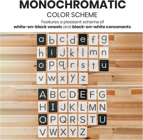 Set 3.5"x2.8" Montessori Sandpaper Letters | Black & White Lowercase Tactile Letter Cards | Alphabet Sensory Learning