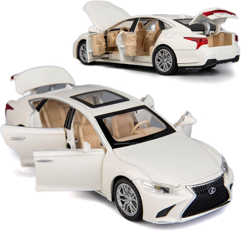 BDTCTK 1/32 Model Car Compatible for Lexus Ls500h, Zinc Alloy Pull Back Toy with Sound and Light, White Gift for Kids