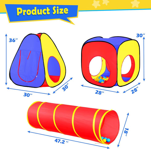 Kids Play Tent with Ball Pit, Crawl Tunnel, and Castle Tent, Pop Up Playhouse for Boys and Girls Indoor and Outdoor