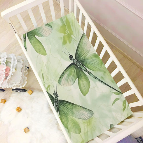 Wassud 28 52 Green Dragonflies Fitted Crib Sheet for Boys Girls, Soft and Breathable Neutral Baby Crib Mattress