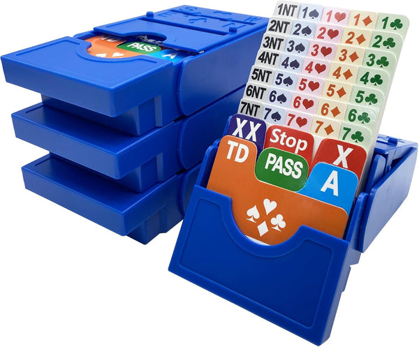 Bridge Boxes with Plastic Cards, Premium Bridge Bidding Boxes, Blue (Set of 4)