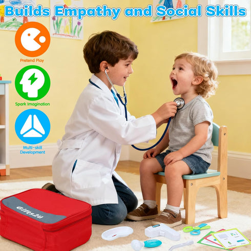 Gifts2U 28-Piece Set 3+ Kids First-Aid Kit Toy, Pretend Play Doctors Kit for Kids with Real Stethoscope and Storage