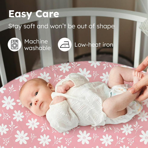 3 Pack Baby Bassinet Sheets Girl, Fitted Bassinet Mattress Sheets, Compatible with Halo Bassinest Swivel Sleeper&Oval