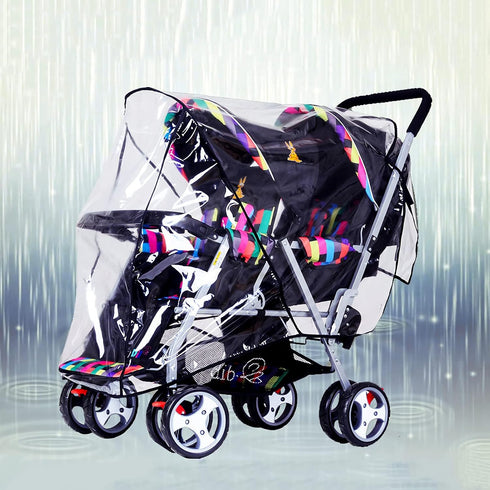 ITODA Twins Baby Pushchair Rain Cover, Universal Waterproof Tandem Stroller Guard for Rainy Weather, Transparent Shield