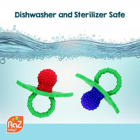 RaZbaby RaZberry Silicone Baby Teether Toy - Berrybumps Soothe Babies Sore Gums - Infant Teething Toy - Hands Free