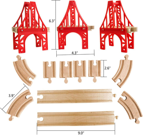 OrgMemory 3 Wooden Train Bridges, Suspension Bridge, Wooden Train Track Accessories, Wood Train Track, Train Tracks